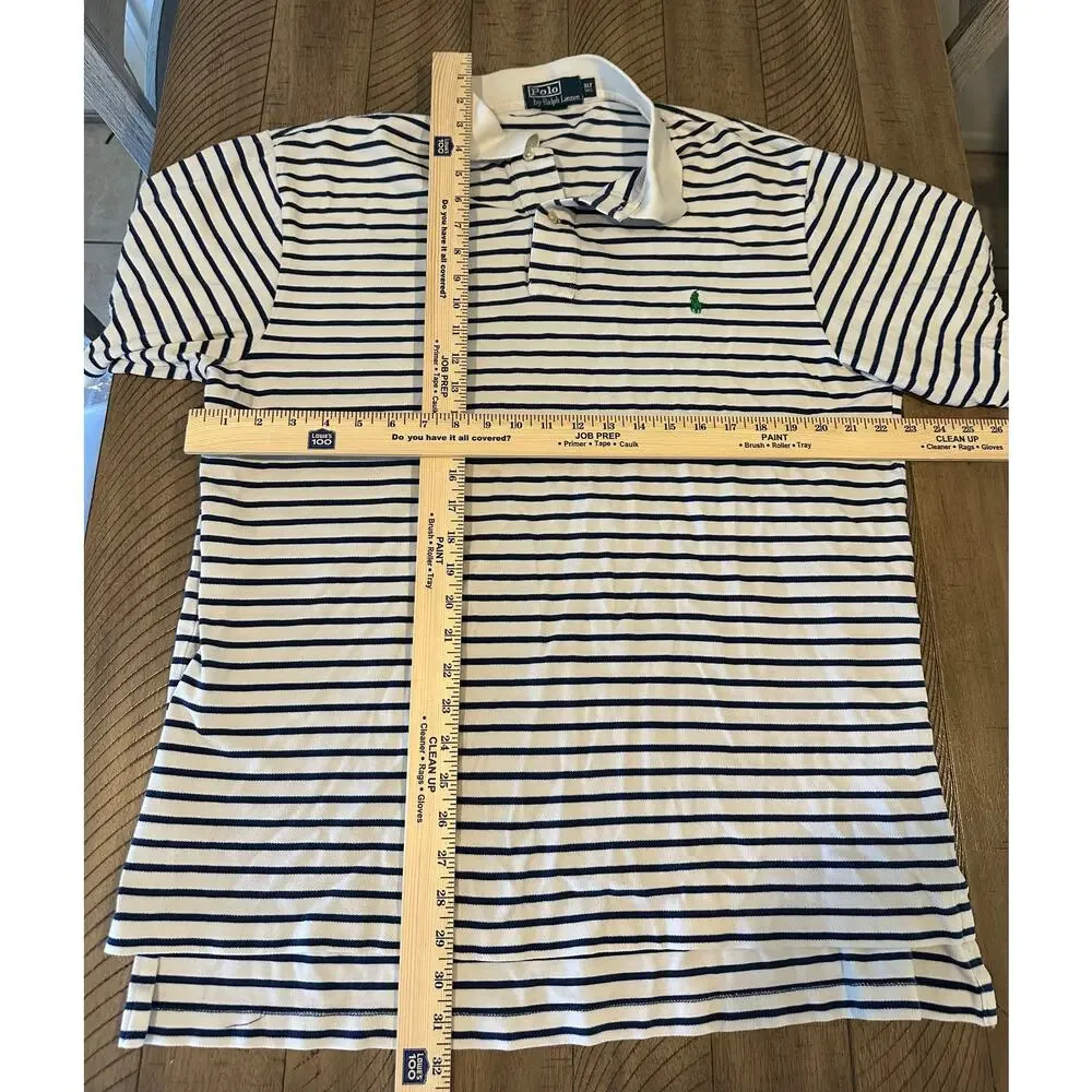 Polo Ralph Lauren Mens XLT Tall White Navy Striped SS Polo Shirt Cotton